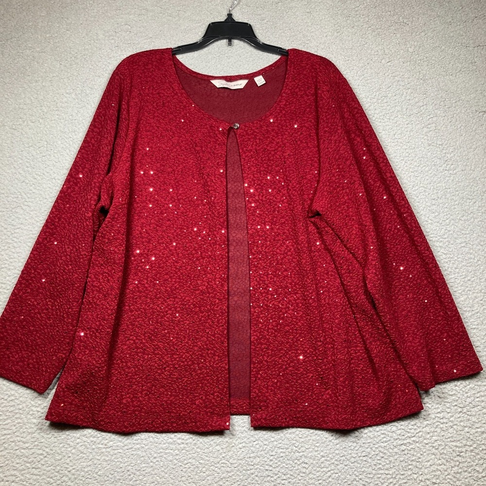 Soft By Avenue Sweater Womens Plus 22/14 Red Long Sleeve Shiny 1 Button Cardigan